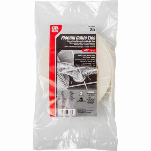 Gardner Bender Cable Tie Heavy Duty Plenum, Natural, 48", 180lb, 25 Pack